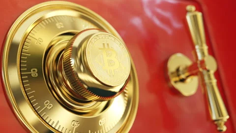 Safe lock code on safety box bank. Conceptual image with Bitcoin Stock Footage 309476348