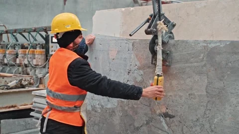 Safe Marble Slab Positioning with Crane Video stock 304239837