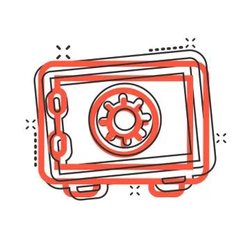 Safe money icon in comic style. Strongbox cartoon vector illustration on whit Illustrazione stock