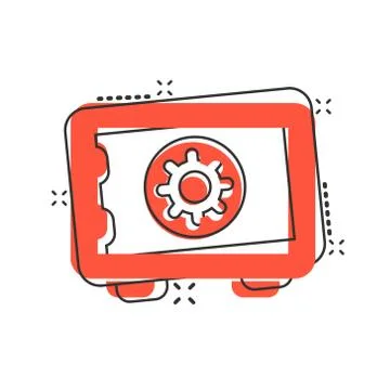 Safe money icon in comic style. Strongbox cartoon vector illustration on whit Stock Illustration