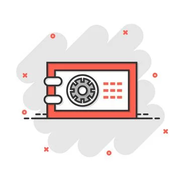 Safe money icon in comic style. Strongbox cartoon vector illustration on whit Illustrazione stock