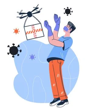 Safe non-contact delivery of drones during epidemic of coronavirus banner with Stock Illustration