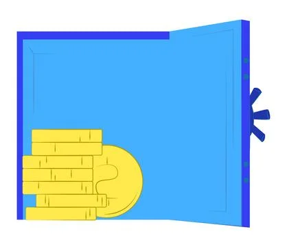 Safe open with stack of gold coins inside Stock Illustration