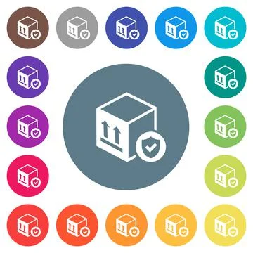 Safe package delivery flat white icons on round color backgrounds Illustration