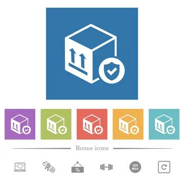 Safe package delivery flat white icons in square backgrounds Stock Illustration