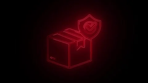 Safe Package Isolated on Black Background Neon Protected Parcel Animation 库存影片 330855360