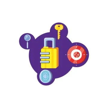 Safe padlock with security icons 스톡 일러스트
