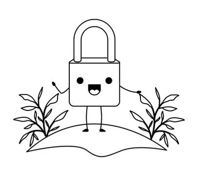 Safe secure padlock in camp kawaii character イラスト素材