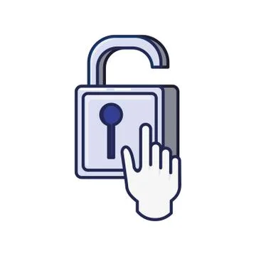 Safe secure padlock with hand pointer mouse Illustrazione stock