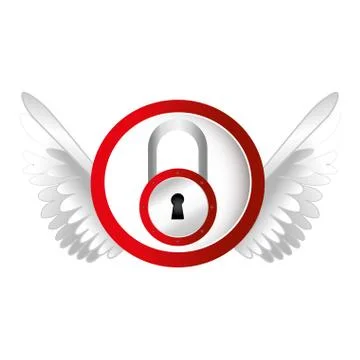 Safe secure padlock with wings icon Stock Illustration