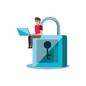 Safe secure padlock with young man Stock-Illustration
