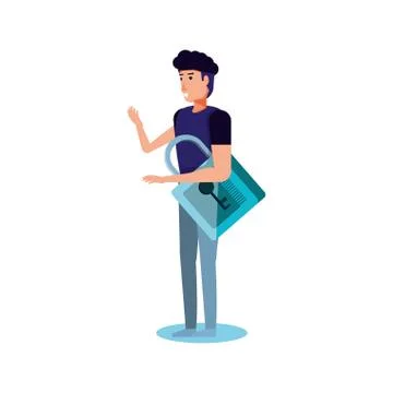 Safe secure padlock with young man Stock-Illustration