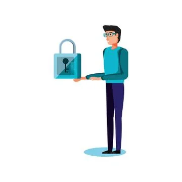 Safe secure padlock with young man Stock-Illustration