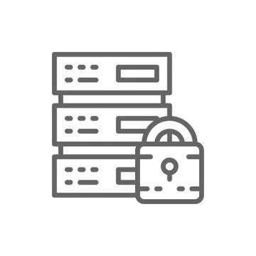 Safe server, protected data center, web hosting, cloud computing line icon. Illustrazione stock