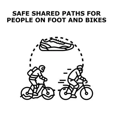 Safe shared paths for pedestrians and cyclists moving Stock Illustration