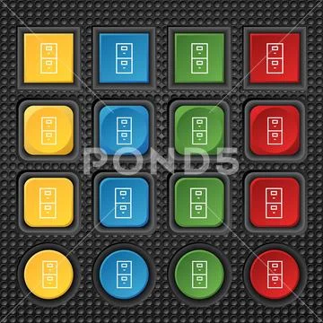 Safe sign icon. Deposit lock symbol. Set of colour buttons. Stock Illustration
