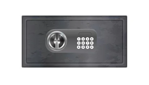 Safe Strongbox Vault Locker 3D Doors Set, Chrome Steel Banking Safes and Secure 스톡 일러스트