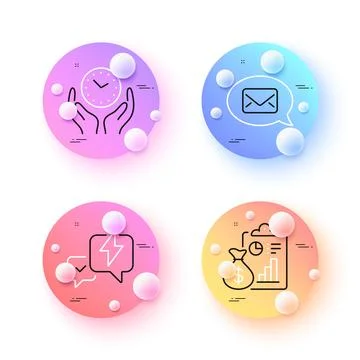 Safe time, Lightning bolt and Messenger minimal line icons. For web application Illustrazione stock