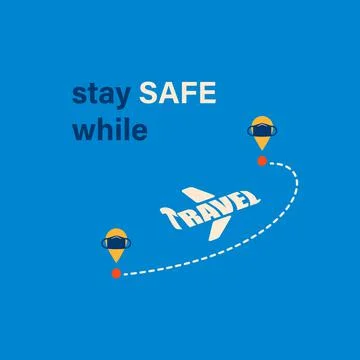 Safe travel concept. Flat vector illustration for traveling in 2022 Illustrazione stock