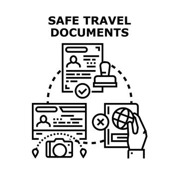 Safe travel documents secure international journey requirements Illustrazione stock