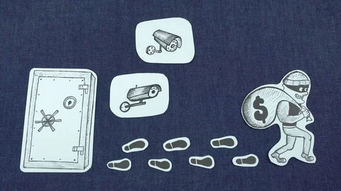 Safe, two cameras and robber Stock Footage 104172634