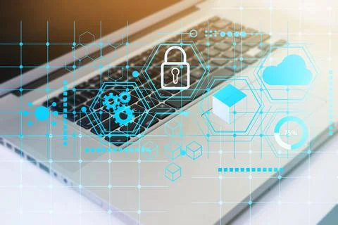 Safe use of computer equipment,Cloud login for remediation and data protectio Stock Photos