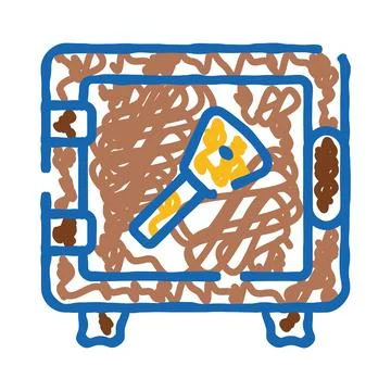 Safe vault drawing and key concept Illustrazione stock