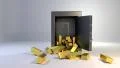 Safe vault fall spill gold bars falling spilling valuable win land landing HD Footage