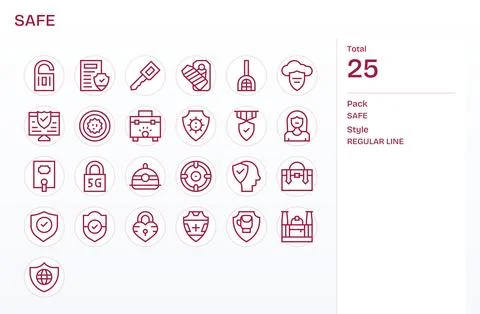 Safe Vector Graphics featuring 25 Regular Line Editable High Resolution Desig Stock Illustration
