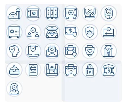 Safe Vector Icon Collection with 25 High Resolution Regular Line Designs Stock Illustration