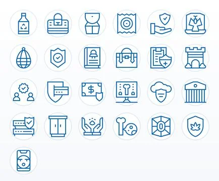 Safe Vector Icon Collection with 25 256x256 Regular Line Designs Stock Illustration