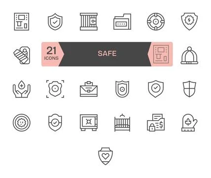 Safe Visual Pack containing 25 Regular Line Editable Vector Icons Stock Illustration