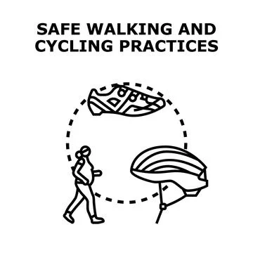 Safe walking and cycling practices for active lifestyle Stock Illustration