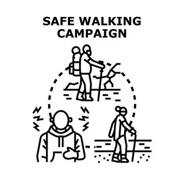 Safe walking campaign featuring people hiking and communicating Stock Illustration