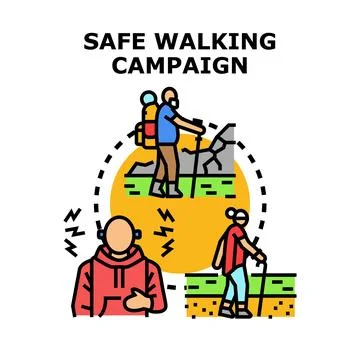 Safe walking campaign featuring people hiking and communicating Stock Illustration
