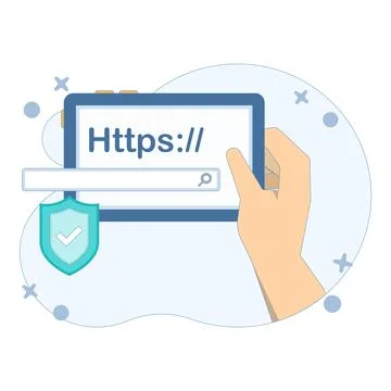 Safe website browsing concept, smart device with search engine bar. 库存插图