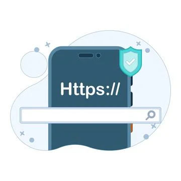 Safe website browsing concept, smart device with search engine bar. Stockillustratie