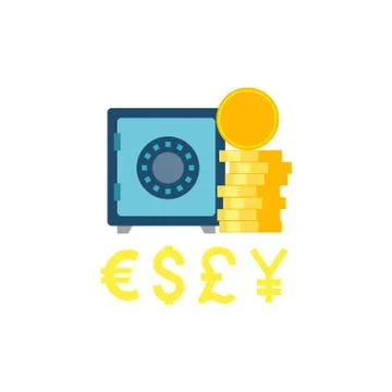 Safe wit Coins Stack Vector Flat Icon Stock Illustration