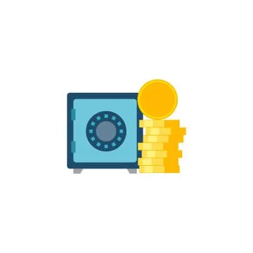 Safe wit Coins Stack Vector Flat Icon Stock Illustration
