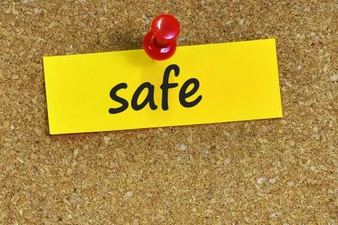 Safe    word on notes paper with cork background Stock Photos