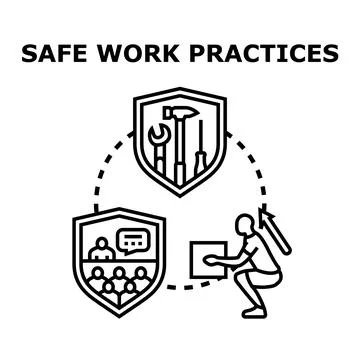 Safe work practices concept illustrating interconnected elements of workplace Stock Illustration