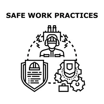 Safe work practices protecting industrial worker health concept Stock Illustration