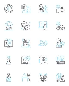 Safeguard linear icons set. Security, Protection, Defense, Insurance, Monitoring Stock Illustration