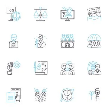 Safeguard linear icons set. Security, Protection, Defense, Insurance, Monitoring Stock Illustration