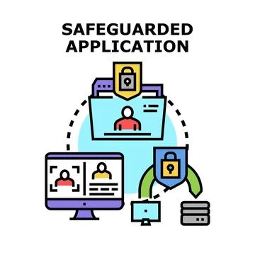 Safeguarded application processing user data security concept Stockillustratie