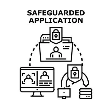 Safeguarded application processing user data security concept Stock Illustration