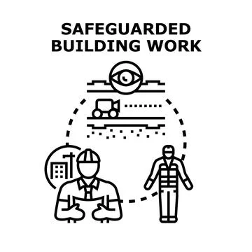 Safeguarding building work process with safety plan and construction Stock Illustration