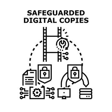 Safeguarding digital copies and data protection concept Stock Illustration