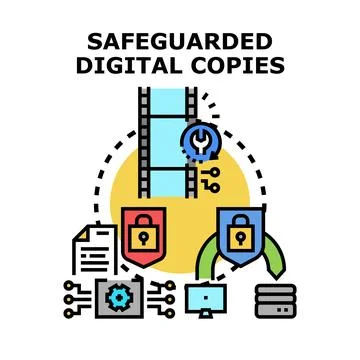 Safeguarding digital copies and data protection concept Stock Illustration