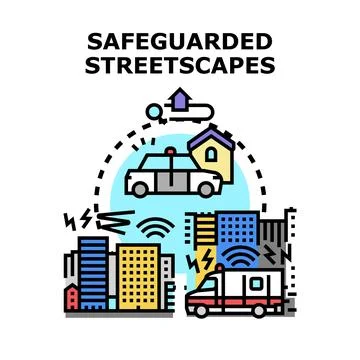 Safeguarding streetscapes using urban smart monitoring systems Stock Illustration